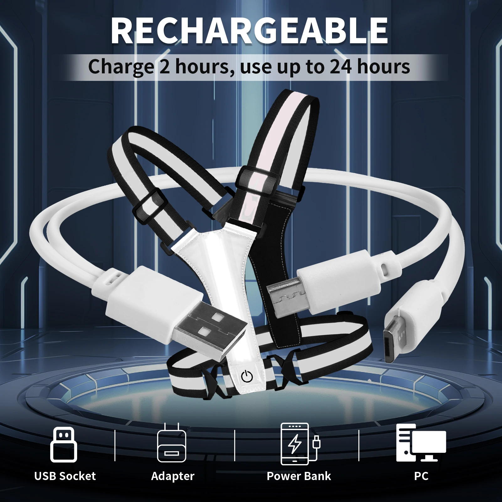 LED-Reflektorweste, Laufausrüstung, USB wiederaufladbar, LED-Leuchtweste, hohe Sichtbarkeit, Lauflichter, Sicherheitsschutzkleidung – Detail 2
