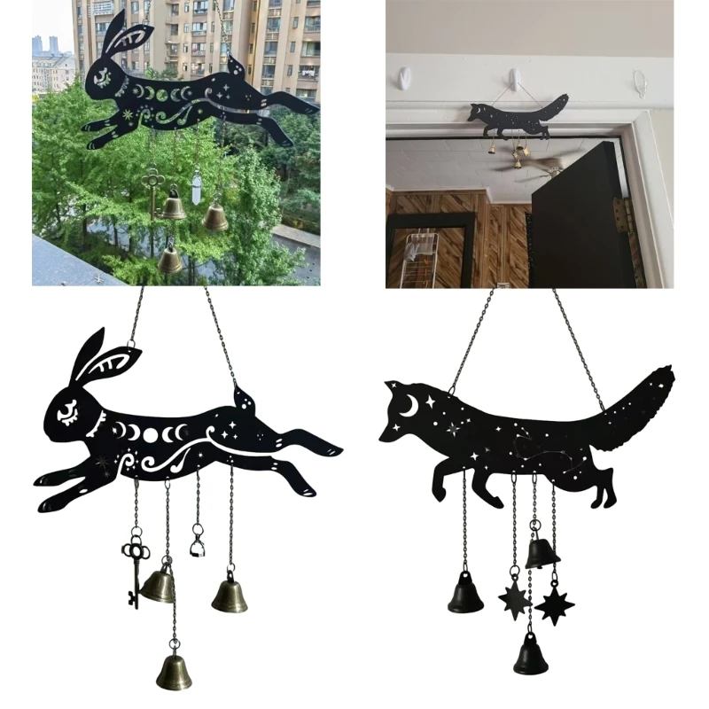 

Easter Animal Wind Chimes Wall Decor Metal Rabbit /Foxes Wind Chimes with Bells Garden Backyard Porch Hanging Decor Gift