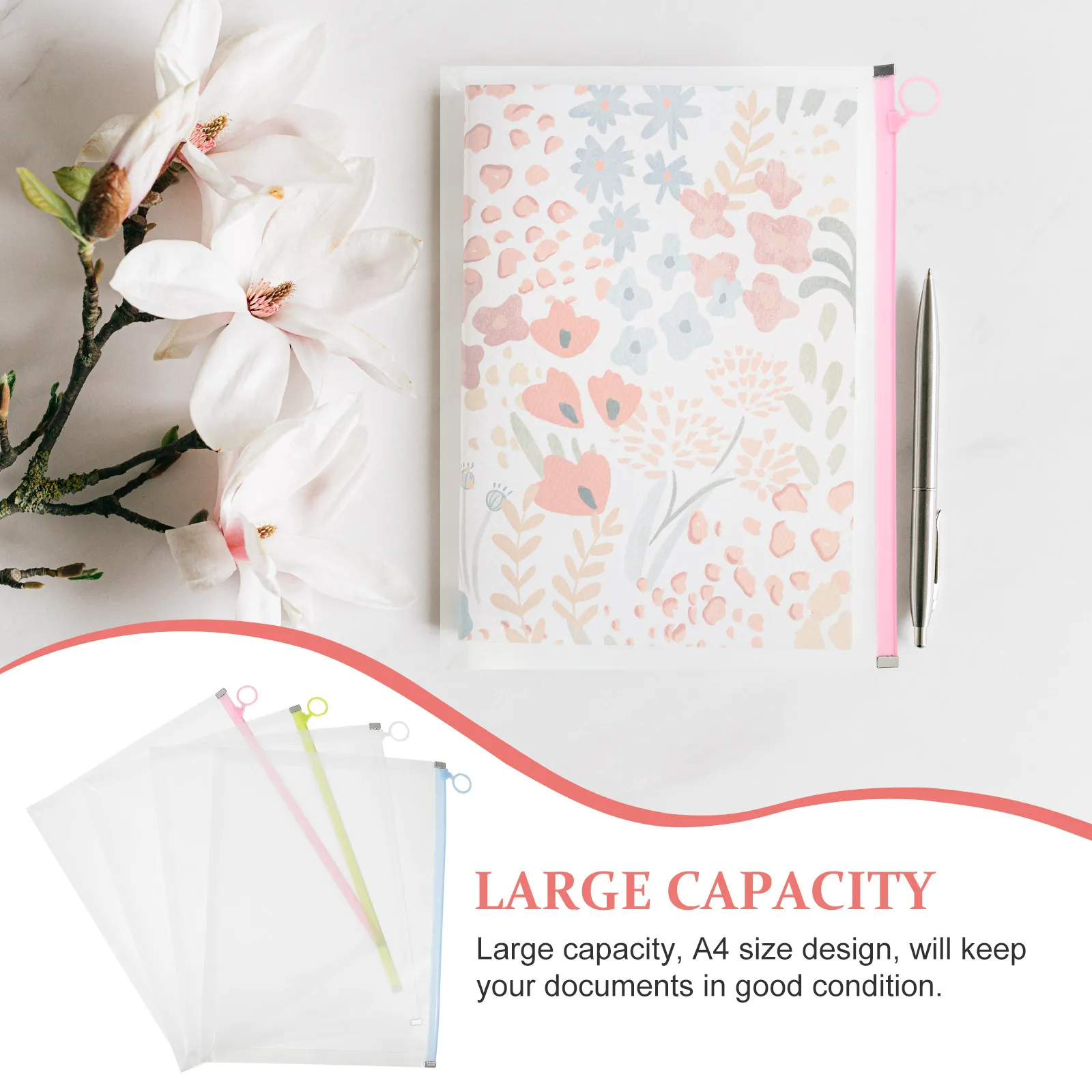 4Pcs A4 투명 PP 파일 보관 가방 사무실 가정용 문서 정리함 두꺼운 투명 파일 포켓 영수증 바우처 용지