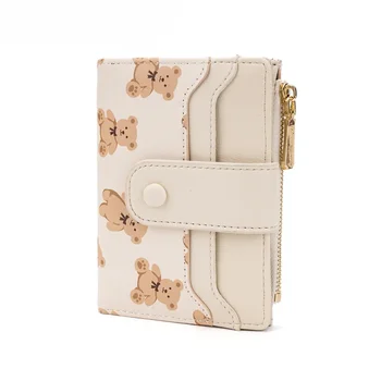 Portafogli corti da donna Portafogli bifold da donna in pelle PU Portafoglio porta carte con orso carino per ragazza Portafoglio piccolo con cerniera con portamonete