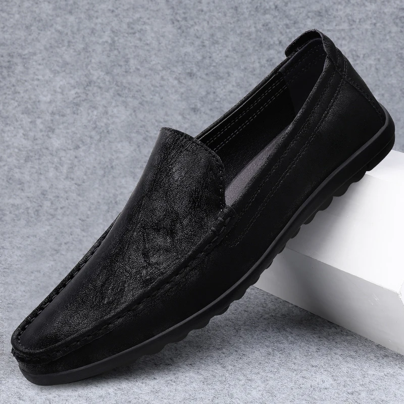 

loafers Men's Shoes Breathable Driving Shoes Black genuine Leather Casual shoes slip on Formal Men's Loafers male Moccasins