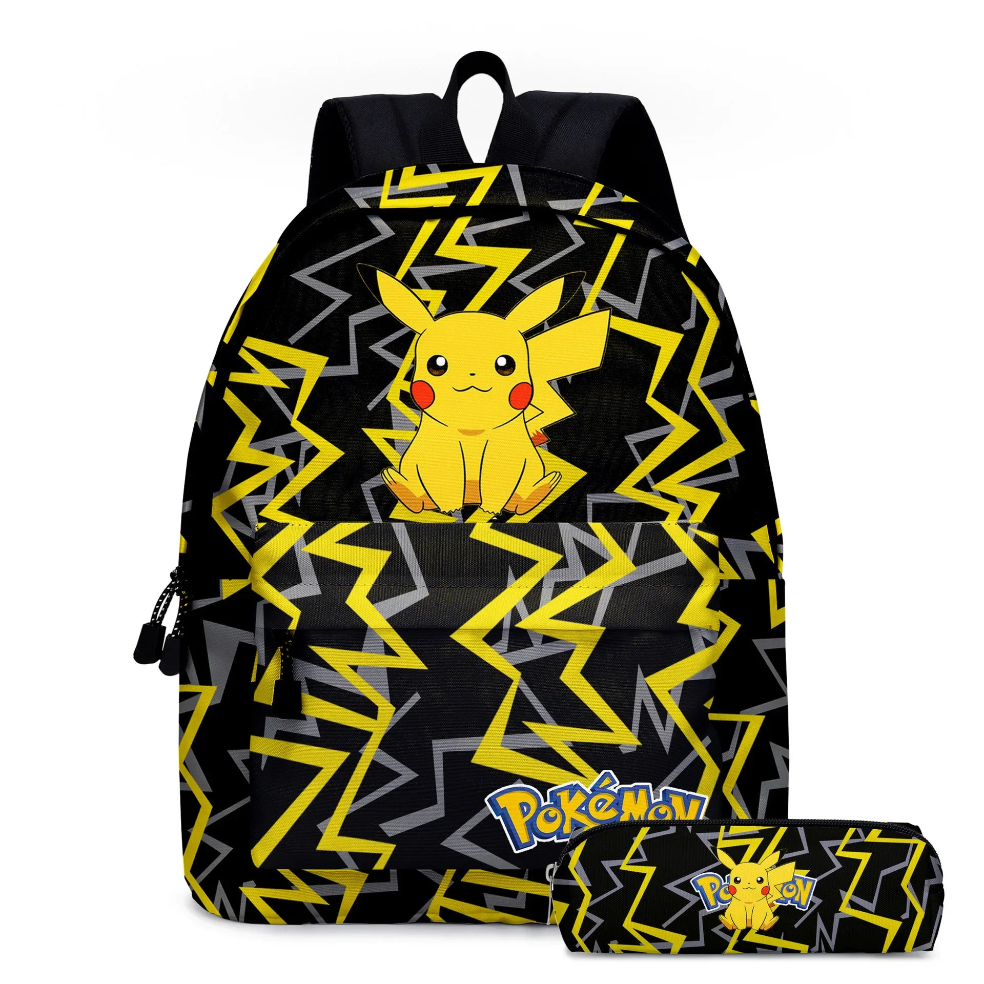 

Pikachu Cartoon Polyester Fashion Casual Backpack Two-piece Pokemon Student School Bag Pencil Case Sports Backpack