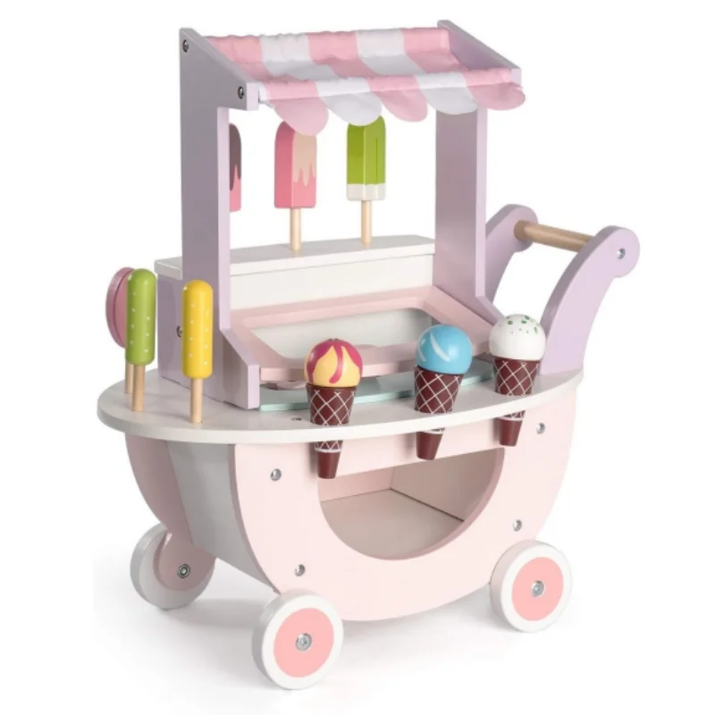 Robotime Robud Wooden Ice Cream Cart Toys Toddlers Pretend Play Food Truck Best Gift For Girls and Boys 3+ Years