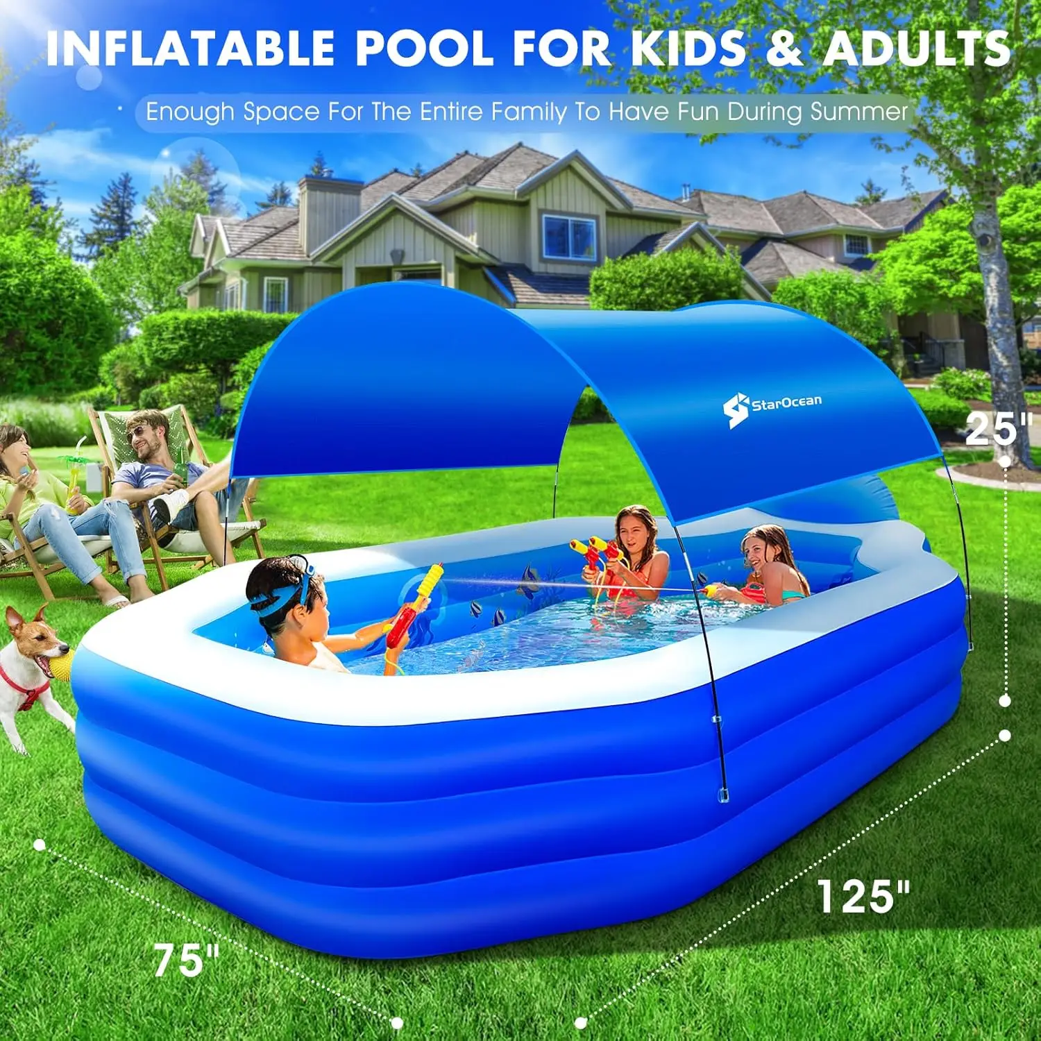 Large Inflatable Swimming Pool with Removable Canopy