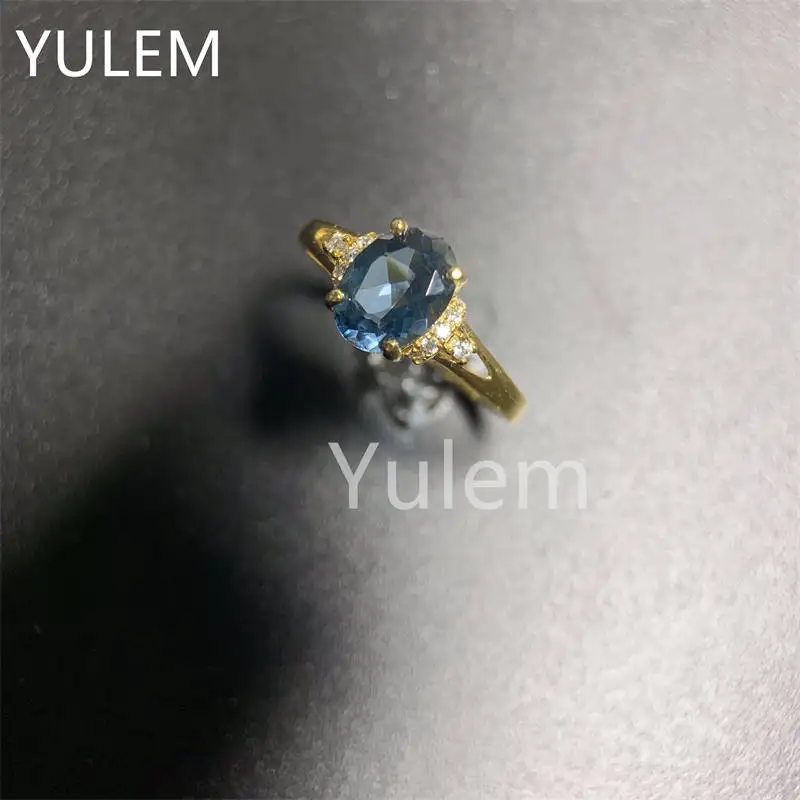 여성용 천연 런던 블루 토파즈 보석, 트렌디 반지, 진짜 , 고급 주얼리 탄생석 선물, 6*8mm