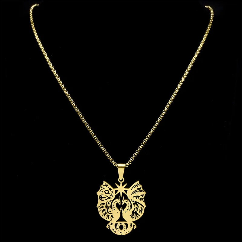 Mode fliegende Drachen Halskette für Frauen Männer Edelstahl Gold Farbe heilige Tier Amulett Anhänger Schmuck Joyas Nzzz513s01 – Detail 4