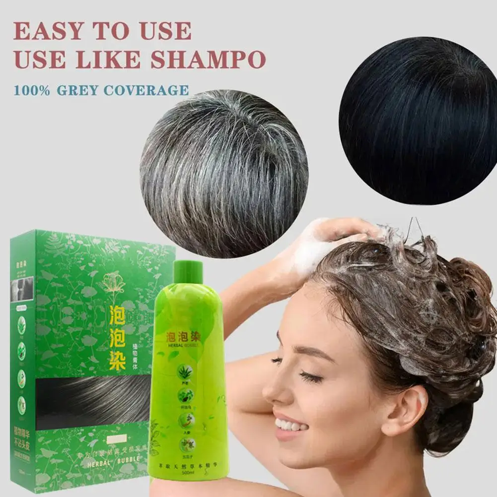 500ml Plant Bubble Hair Dye Shampoo Natural Black Purple Shop Cover White Hair Cream Color Barber Gray Hair set B9U9