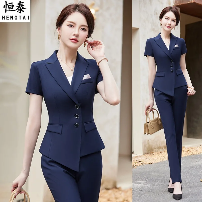 

Деловой костюм женский с коротким рукавом, тонкий элегантный специальный костюм для управляющего отеля, формальная одежда, распродажа зданий, на лето