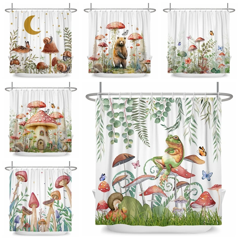 

Funny Dreamy Mushroom Shower Curtain Plants Butterfly Flowers Home Decor Waterproof Floral Bathroom Partition Curtain With Hooks