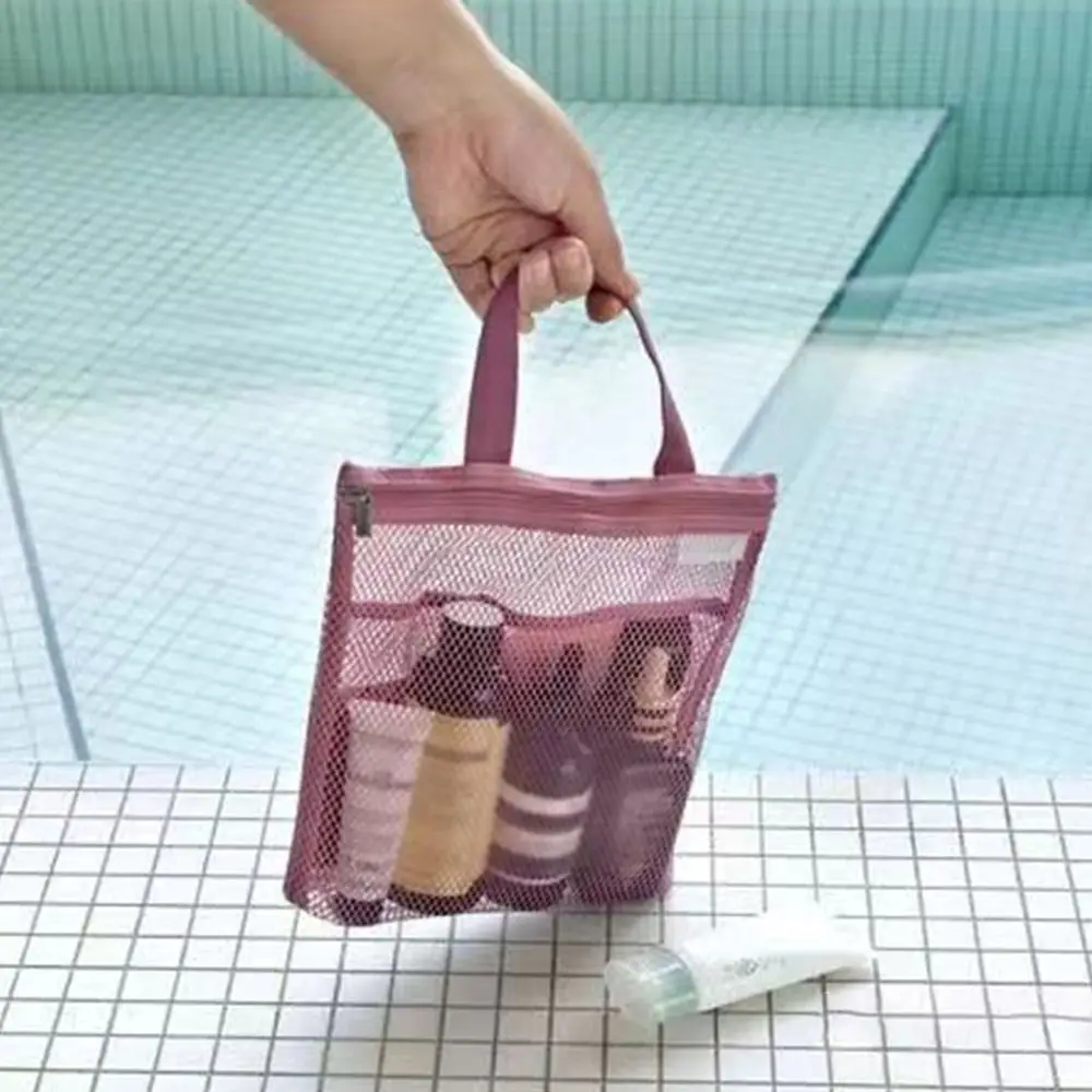 Mesh Travel Storage Shower Bag Beach Toilet Bag Cosmetic Bag Handbag Mesh Bag Toiletries Storage Bag for Outdoor Suppleis 5