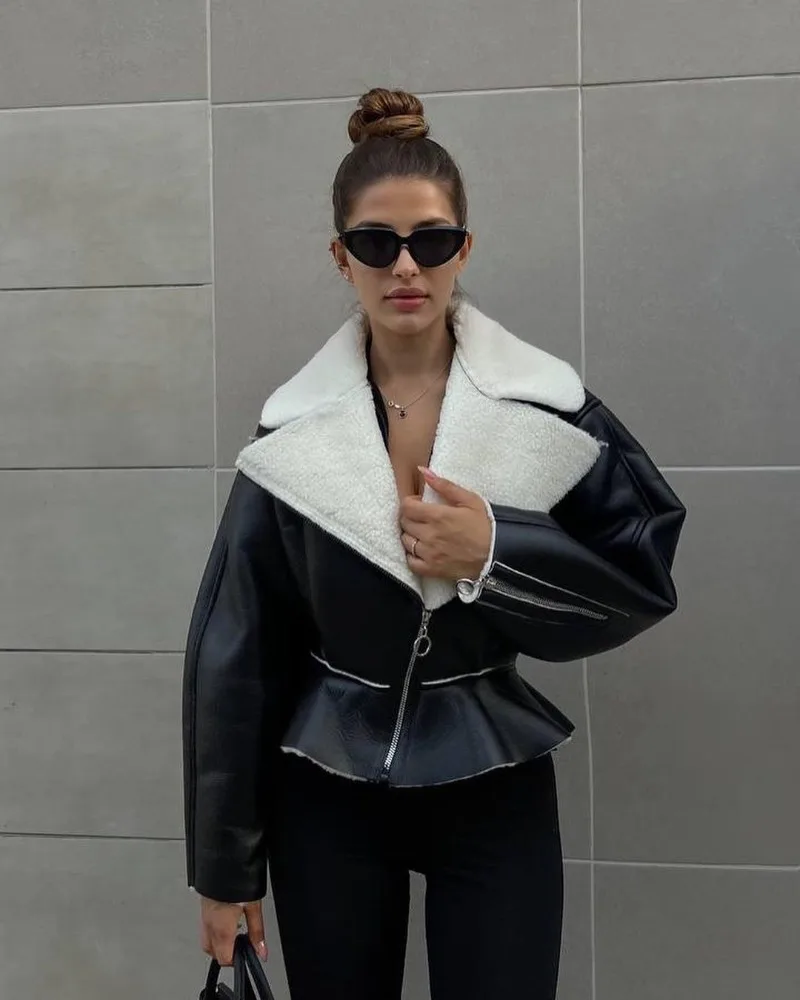 Abrigos ajustados con cuello vuelto para mujer, moda otoño invierno 2025, chaquetas de manga larga para mujer, cárdigan corto informal de calle para mujer