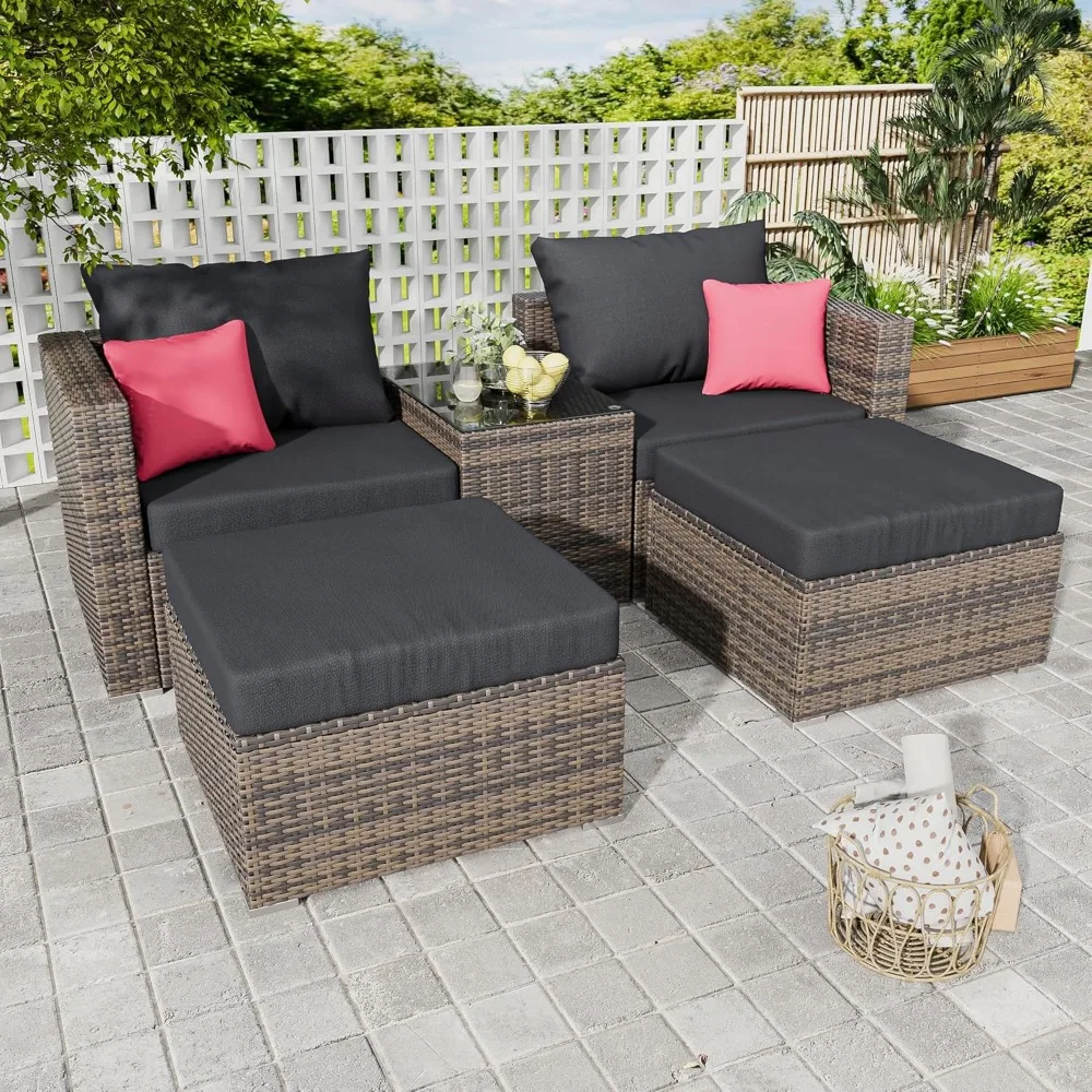 Outdoor Patio Sectional Furniture Set with Ottomans, Wicker Patio Furniture Conversation Sets Sofa for Backyard Garden 5