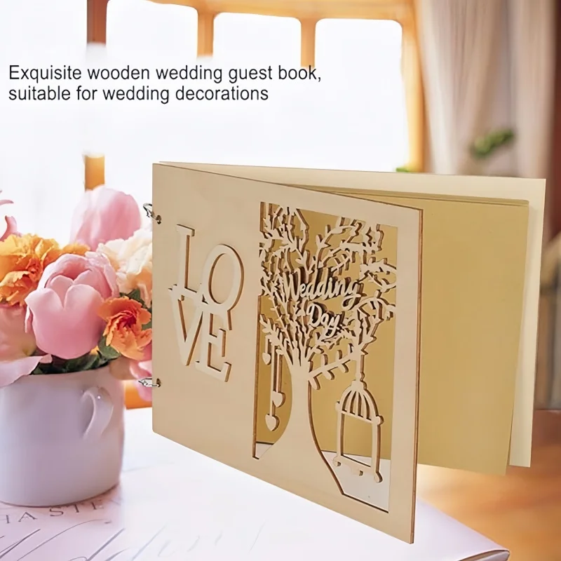 10/20/30/40 Pages Wedding Guest Book Wooden Wedding Signature Book LOVE Photo Frame Decoration Marriage Party Supplies