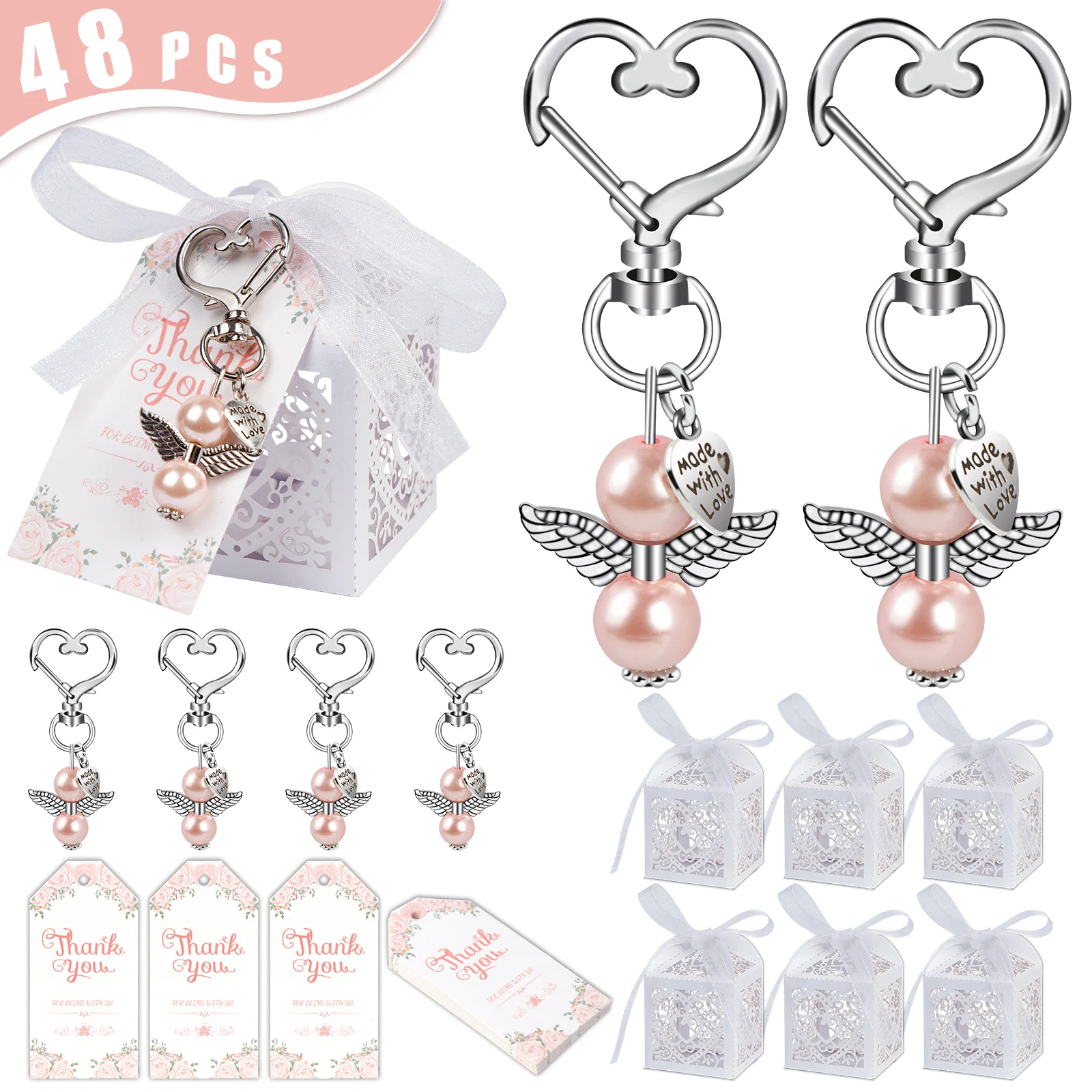 

OurWarm Baby Shower Favors Candy Box with Angel Keychain Label for Birthday Wedding Party Bridesmaid Gender Reveal Return Gifts