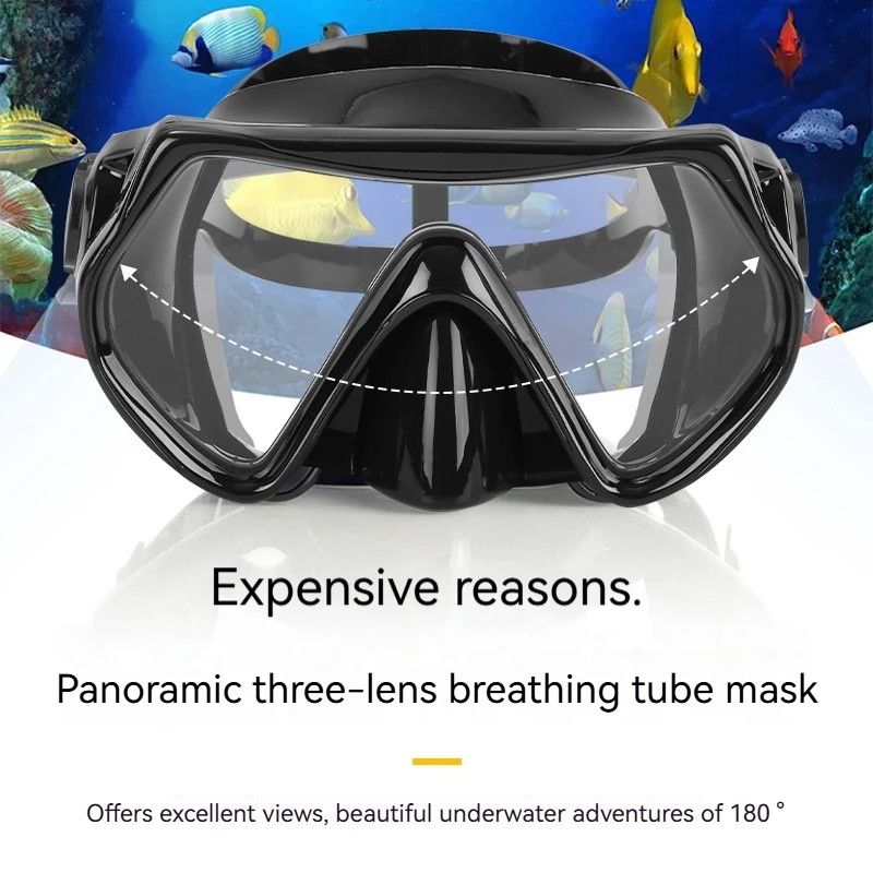 New Adult Diving Set Snorkel Large Frame Silicone Tempered Glass Scope Freestyle Assisted Underwater Breathing Equipment