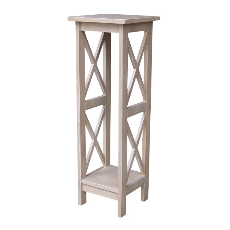 Solid Wood X-sided Plant Stand in Washed Gray Taupe plant stands indoor flower shelf  plant stand outdoor