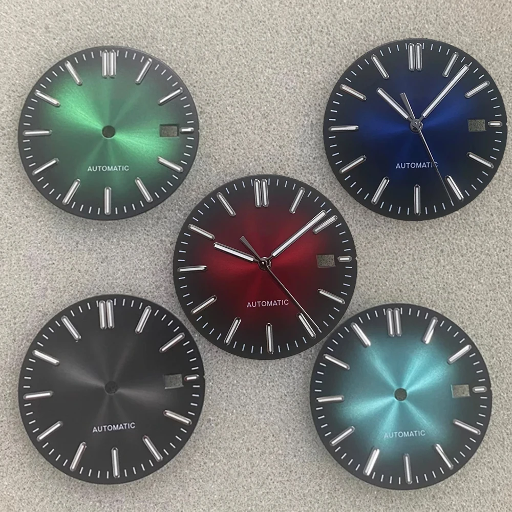 

New 31.8mm Watch Dial Green Luminous NH35 Dial Fits For NH35 NH36 4R 7S Movement Single Calendar Watch Faces Hands Set Parts