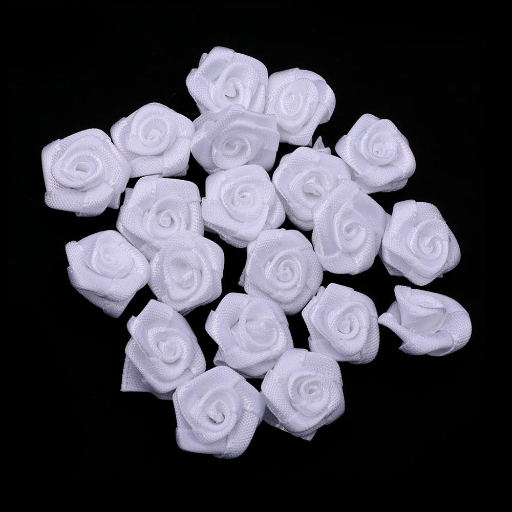 Set of 20 Mini Pink Satin Ribbon Roses for Craft and Party Decoration