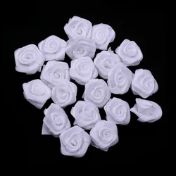 Set of 20 Mini Pink Satin Ribbon Roses for Craft and Party Decoration (White)