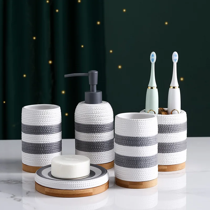 

Nordic Ceramic Bathroom Wash Set of Five Pieces Mouthwash cup Toothbrush holder Hotel Bathroom Wash Set Bathroom accessories