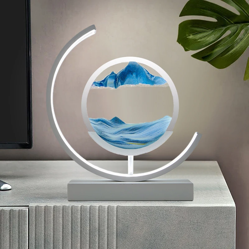 3D Hourglass LED Lamp Quicksand Painting Art Bedside Table Lamp Painting Night Light Home Sand Scene Dynamic Round Glass Decor mini unicorn figurine
