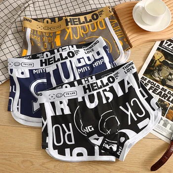 3 Pz/pacco 100% Cotone Traspirante Grande U Biforcazione Biancheria Intima Degli Uomini Alla Moda Stampa Mutande Vita Alta Elastica Mutandine e boxer da uomo 1