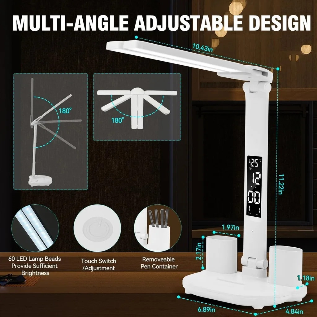 LED Desk Lamp USB Chargeable Touch 2 Heads 180 Rotate Foldable Eye Protection Desktop Reading Night Lights