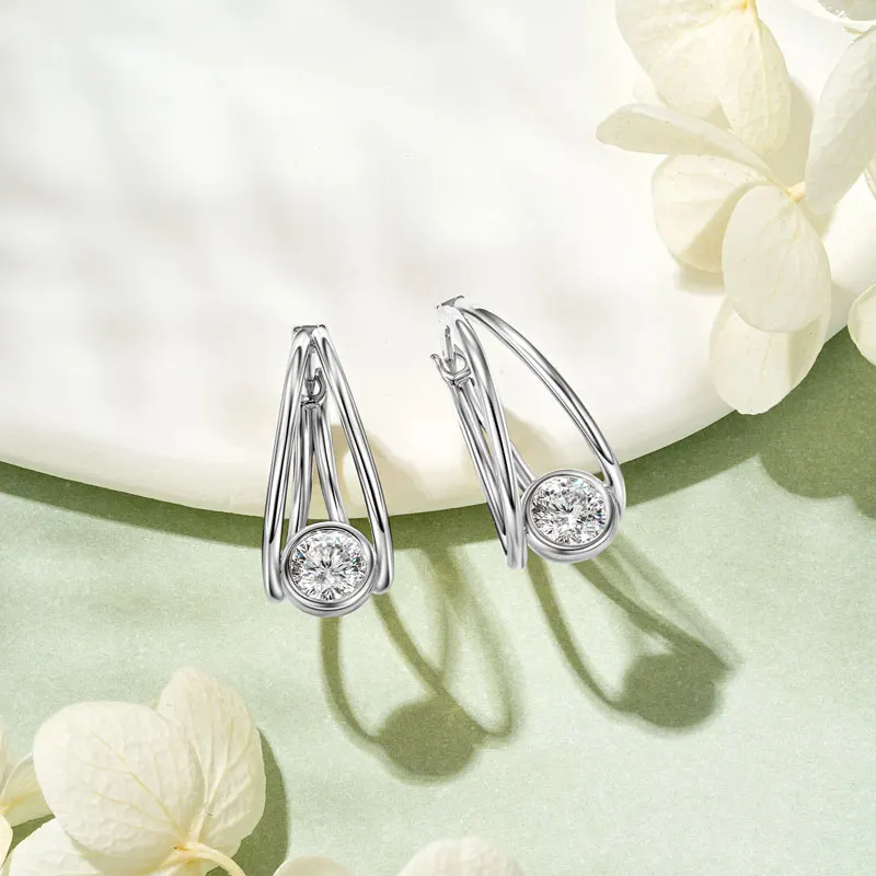 Ehhai GRA zertifizierte Rundschliff 5 mm Moissanit Solitär Split Creolen für Frauen S925 Sterling Silber Ohrring Edlen Schmuck G – Detail 10