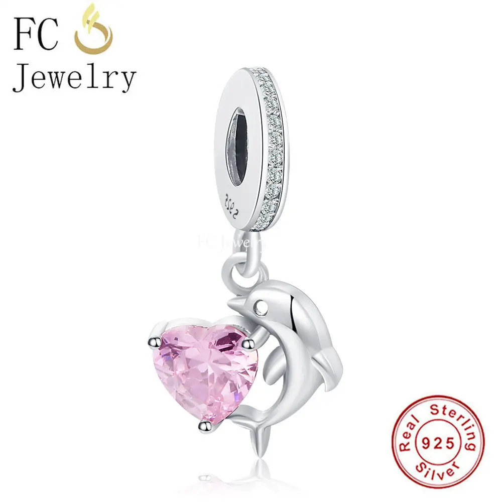 

FC Jewelry Fit Original Pan Charms Bracelet 925 Sterling Silver Animal Dolphin Pink Zirconia Pendant Kralen Beads Berloque 2023