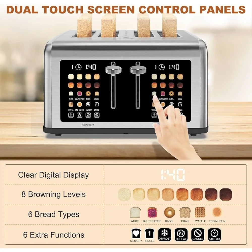 Stainless Steel 4-Slice Touch Screen Toaster with Dual Controls 3