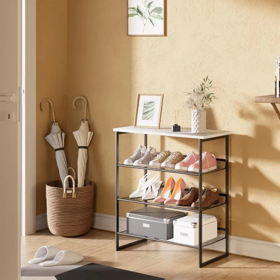 4 Tiers White Marble Shoe RackFreestanding Organizer MultiPurpose Adjustable Flat and Slant Storage Rack Shoe Shelf High Heels