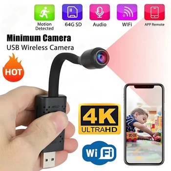 Telecamere di Sorveglianza WiFi USB 4K Mini con Lente Flessibile, Rilevamento Movimento, Registratore Video, Videocamera di Sicurezza 2026