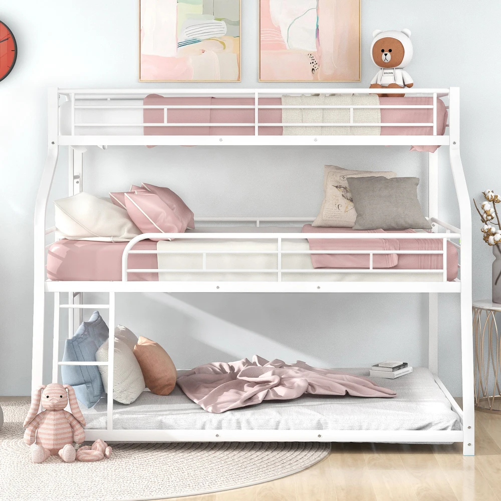 Twin Full Queen Triple Bunk Bed with Long and Short Ladder and Full-Length Guardrails,Black Kid Bed Boys Bed Children Furniture 2