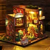 DIY Wooden Book Nook Shelf Insert Kit Chinese Street View Bookends Miniature Building Kits Bookshelf Doll Houses Friends Gifts 4