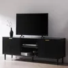 Black TV Stand, Modern TV Consoles for Living Room 65+ Inch TV, Fluted Panel Media Console with Sliding Doors & Ajustable Shelv 1