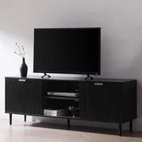 Black TV Stand, Modern TV Consoles for Living Room 65+ Inch TV, Fluted Panel Media Console with Sliding Doors & Ajustable Shelv 1