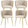 Woven Dining Chairs Set of 4,Velvet Upholstered Dining Chairs with Gold Metal Legs,Modern Accent Chairs Suitable for living room 1