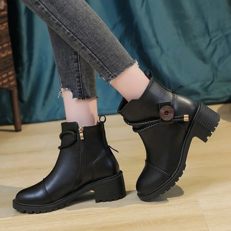 New Women's Shoes Fashion Round 2022 Autumn Women's Boots Solid Color Black Boots Comfortable Boots Women's Platform Ankle Boots