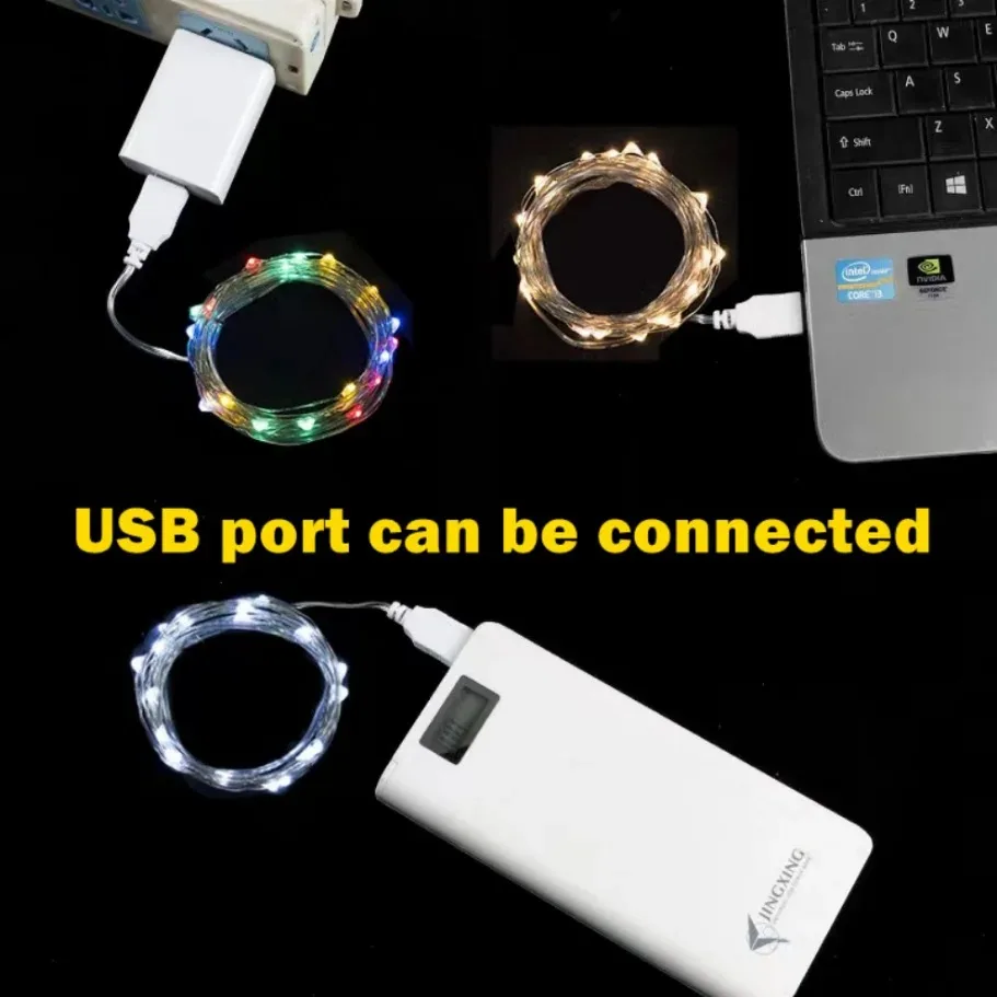 USB-Powered LED Fairy Lights - Outdoor Waterproof Copper Wire Garland