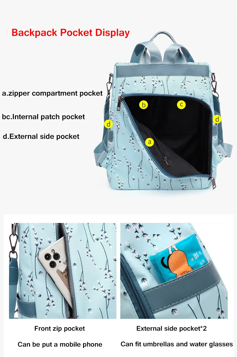 Fashion Flower Print Women Backpack Female Anti-theft Backpacks Casual Ladies School Bag High Quality Large Capacity Backpack
