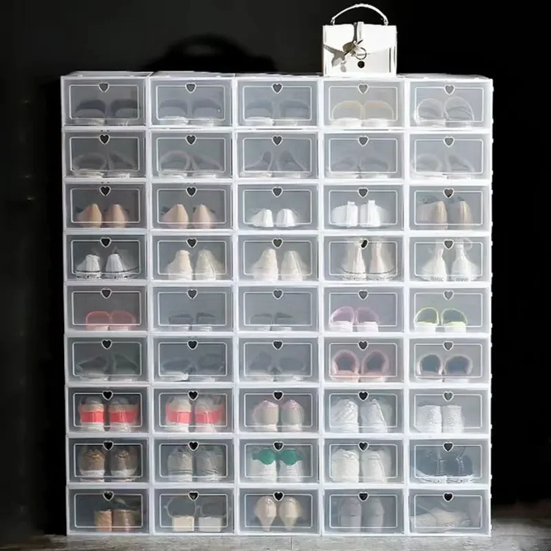

Shoe Rack Large Capacity Boot Storage DIY Plastic 6 Tier Transparent Drawer Case Stackable Combined Front Opening Shoes Cabinet