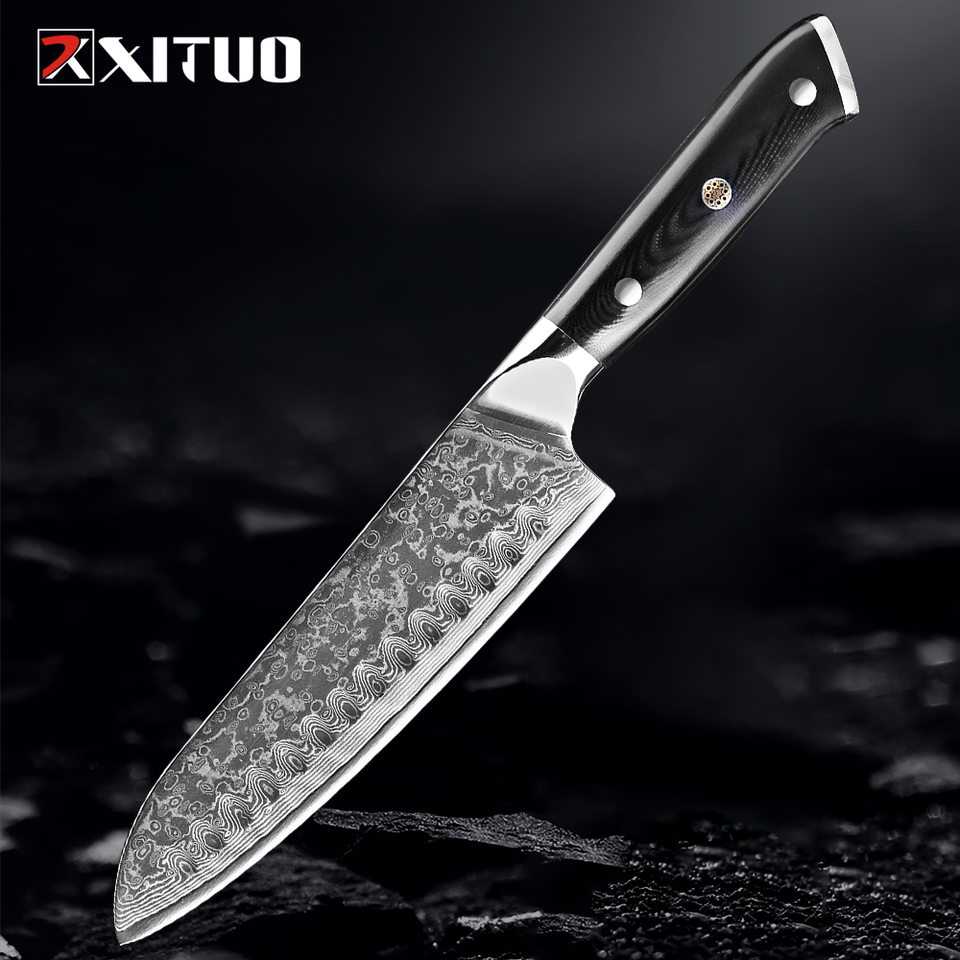 XITUO Damascus Steel Kitchen Knife 7inch Santoku Chef's Knives 67-layer Vg10 Sharp Slicing Meat And Vegetable Butcher Tool Gift