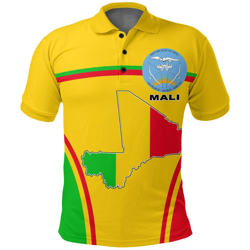 Mali Feel-Polo imprimé en 3D pour hommes, chemise à manches courtes, chemise décontractée pour garçons, vêtements africains, emblème national, carte