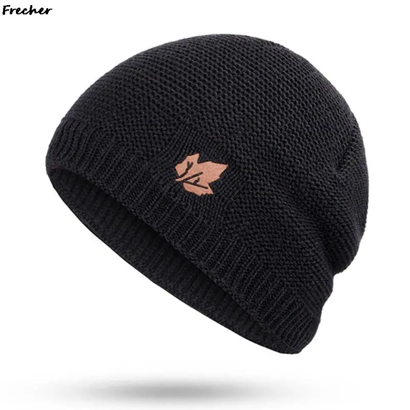 

Leaf Wool Caps Winter Maple Knitting Hats Unisex Warm Autumn Casual Fashion Elastic Beanies Hat Simple Crochet Skullies Headwear