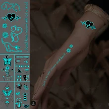 

Blue Glowing Tattoo Sticker Letter Glowing Temporary Tattoo Animal Line Waterproof EKG Tattoo Art Hand Fake Tattoo Men Women