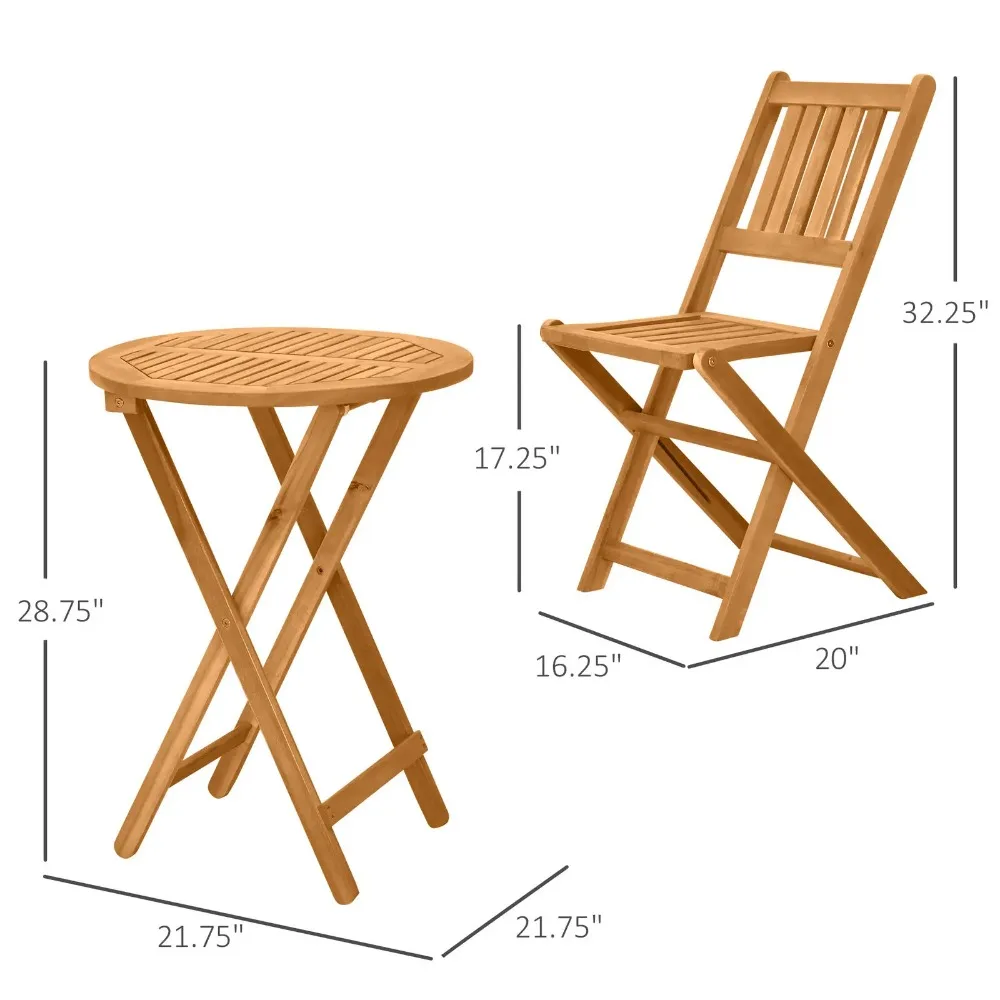 3 Piece Folding Acacia Wood Outdoor Patio Bistro Table and Chair Set 2