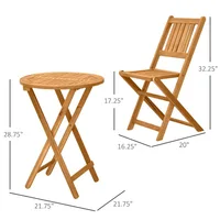 3 Piece Folding Acacia Wood Outdoor Patio Bistro Table and Chair Set 2
