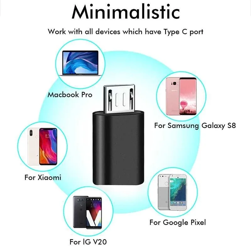 USB C To Micro USB Adapter Type C Female To Micro USB Male Converter Connector Support Charge & Data Sync for Samsung Xiaomi