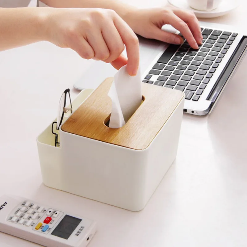 Wooden Cover Tissue Box Holder Kitchen Restaurant Home Simple Desktop Plastic Storage Boxes 3