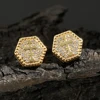 RAKOL Cross Shaped Iced Out Zircon Hip Hop Stud Earrings for Men Women Gold Color Hexagon Pierced Earring Punk Party Jewelry 1